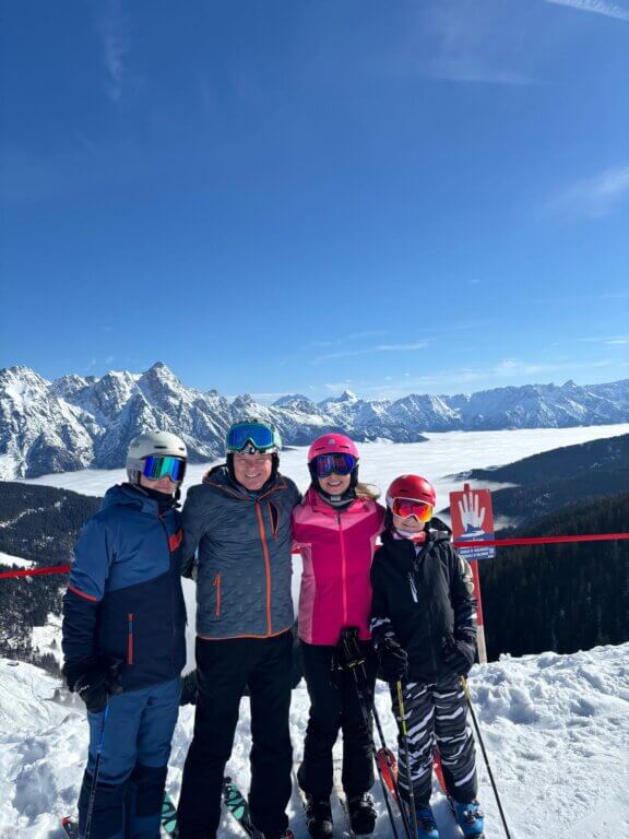 Saalbach Hinterglemm ski slopes with alpine mountain panorama in winter