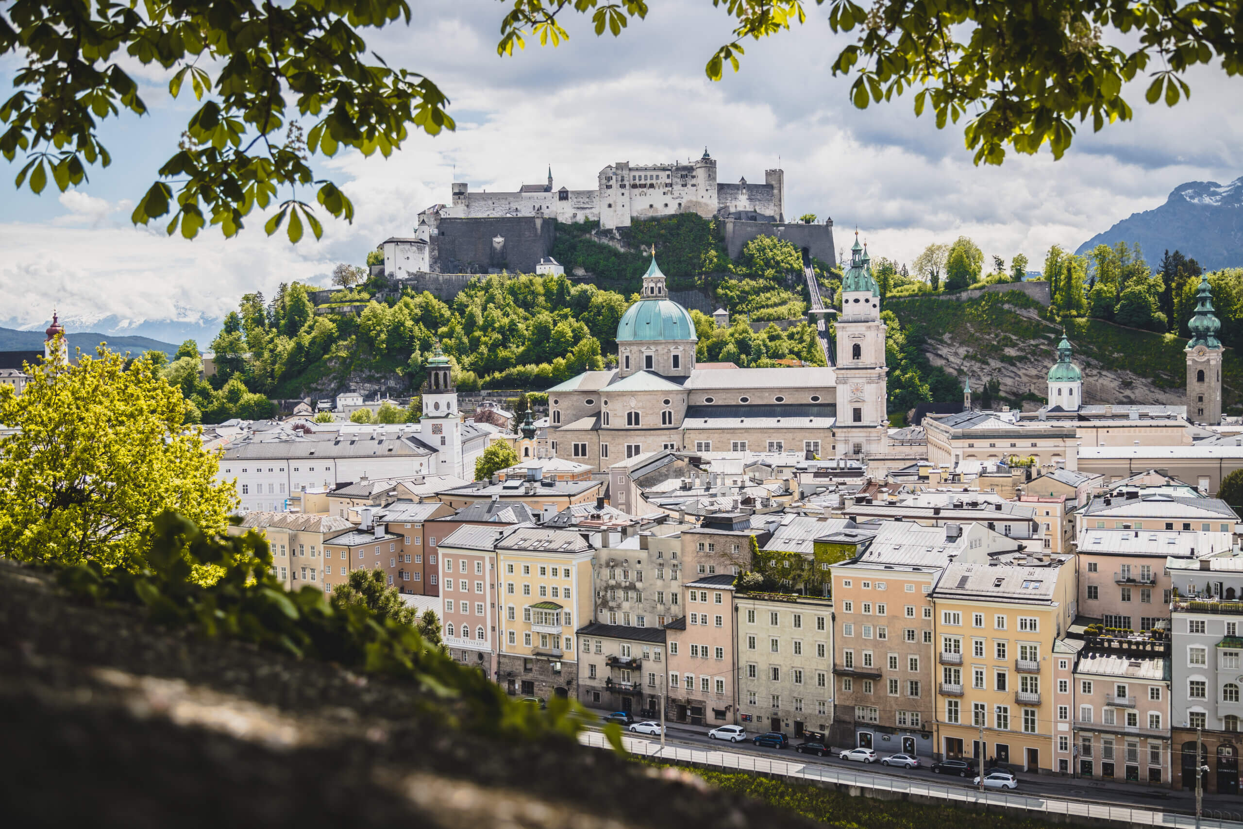 Salzburg old city with fortress and cathedral