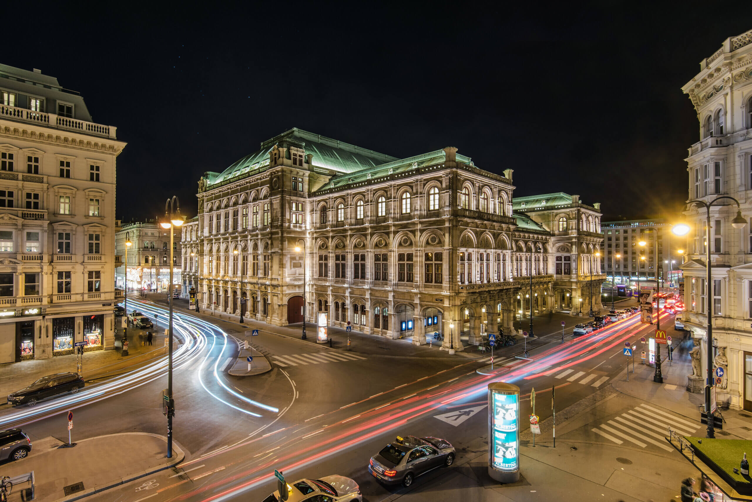 Vienna State Opera illuminated at night