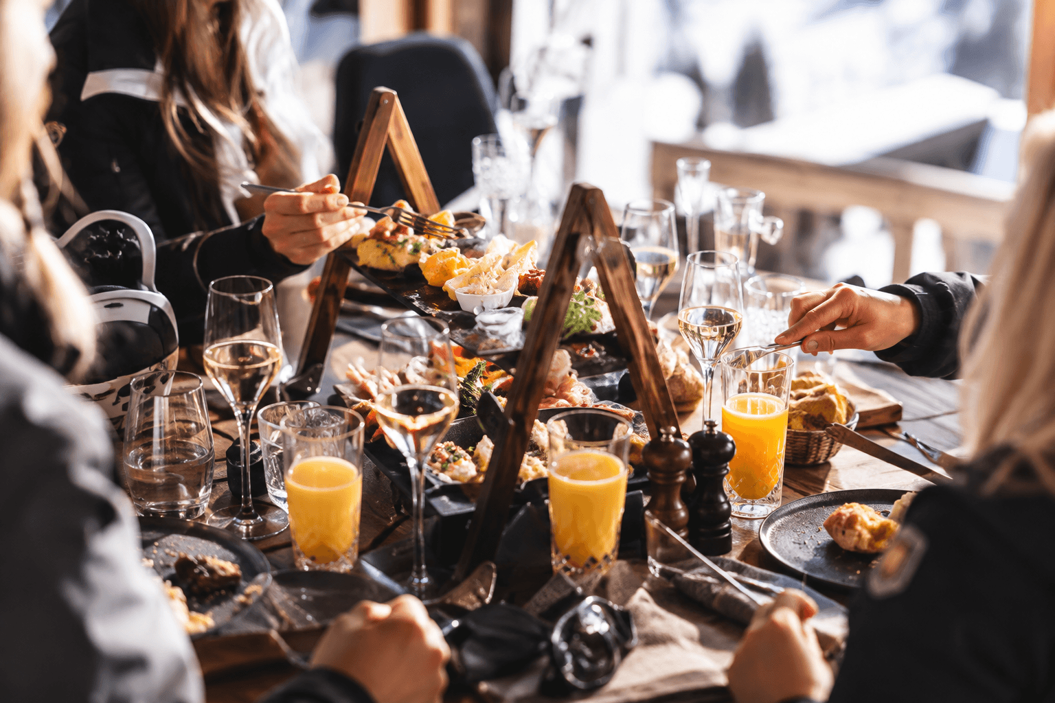 Alpine brunch on a sunny mountain terrace
