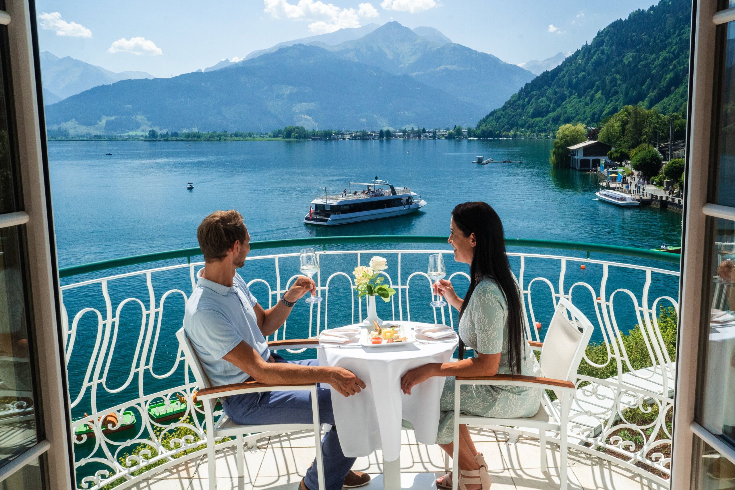 Breakfast on a private balcony with lake view at the Grand Hotel Zell am See