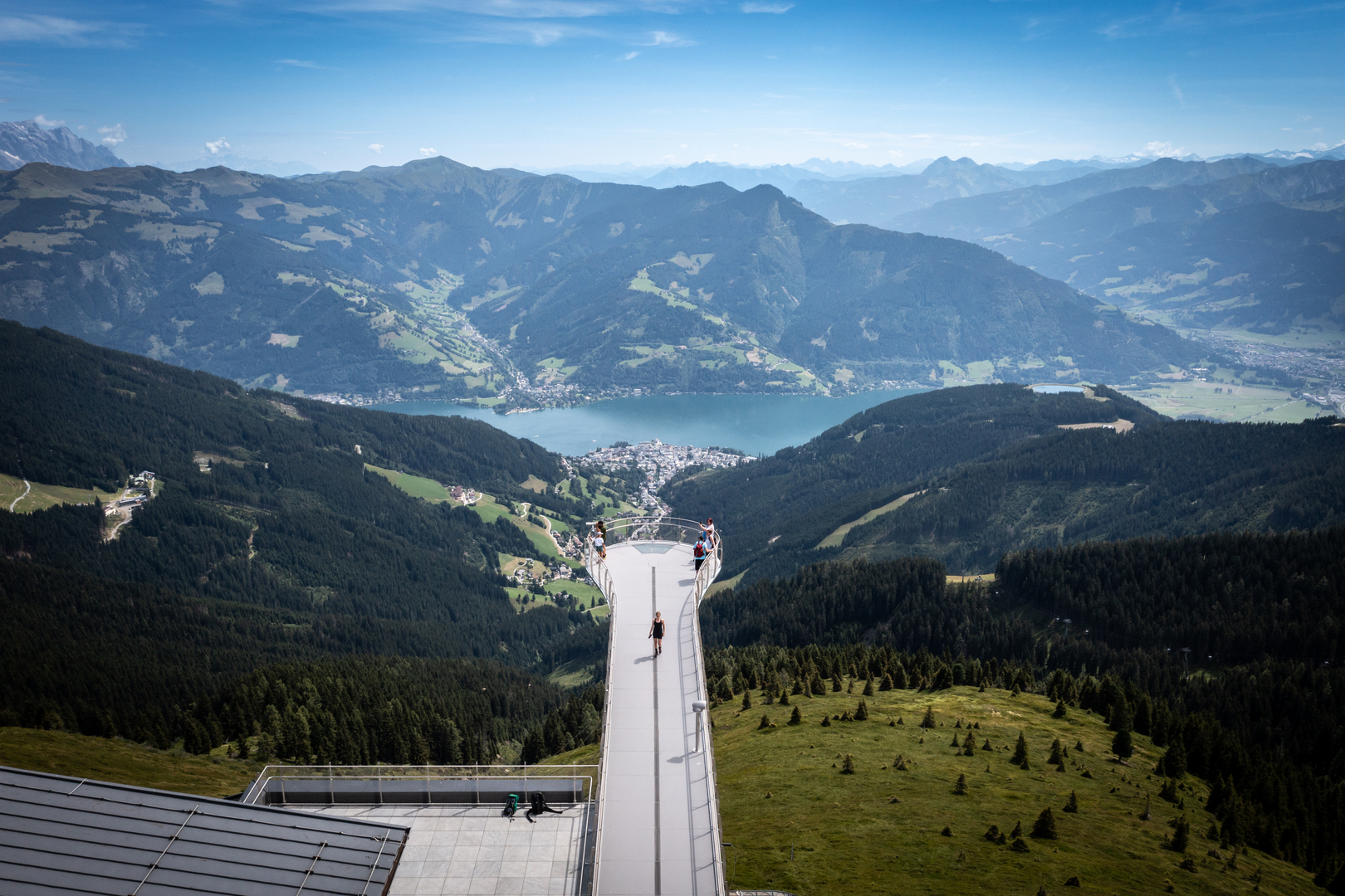Kaiserblick panorama platform above Zell am See at sunset
