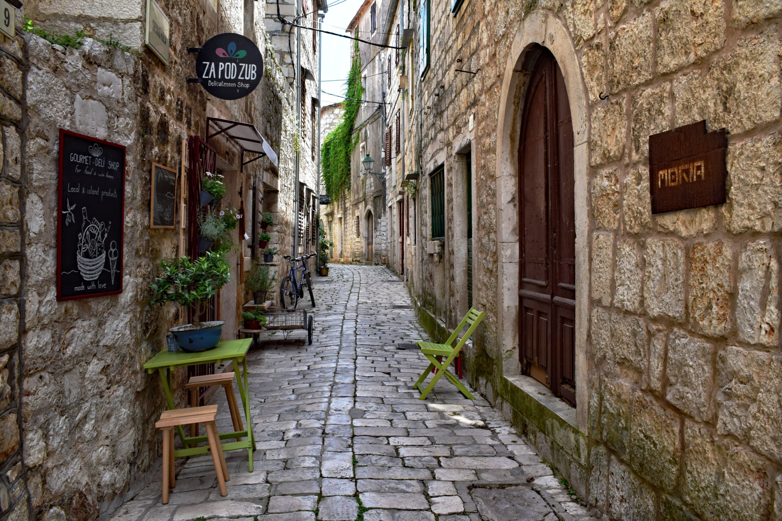 A quiet stone street in a European old town